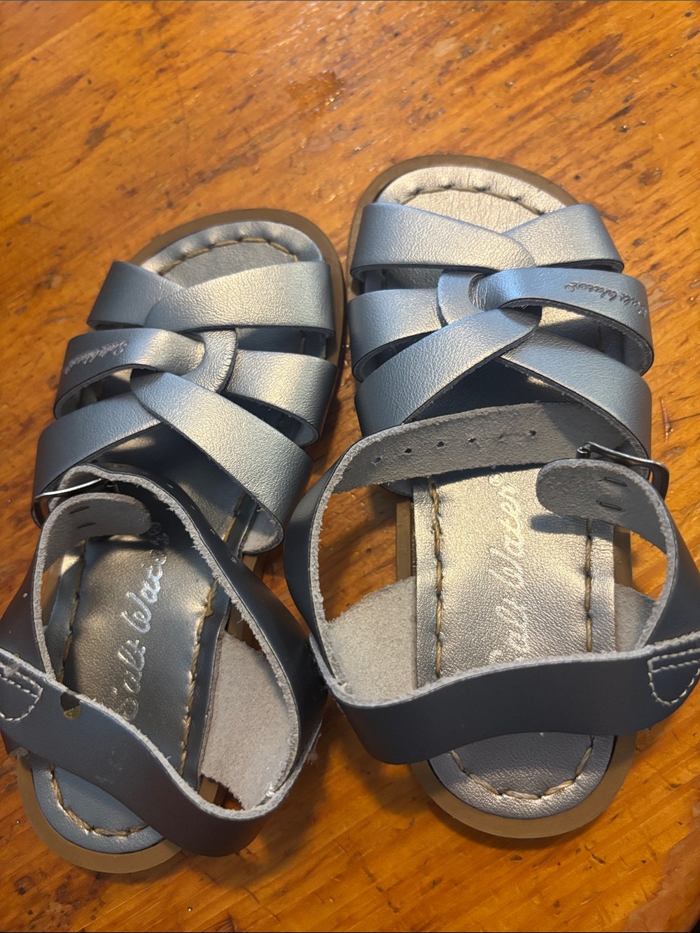 Salt Water Sandals by Hoy Metallic Silver Toddler Cross-Strap Sandals
